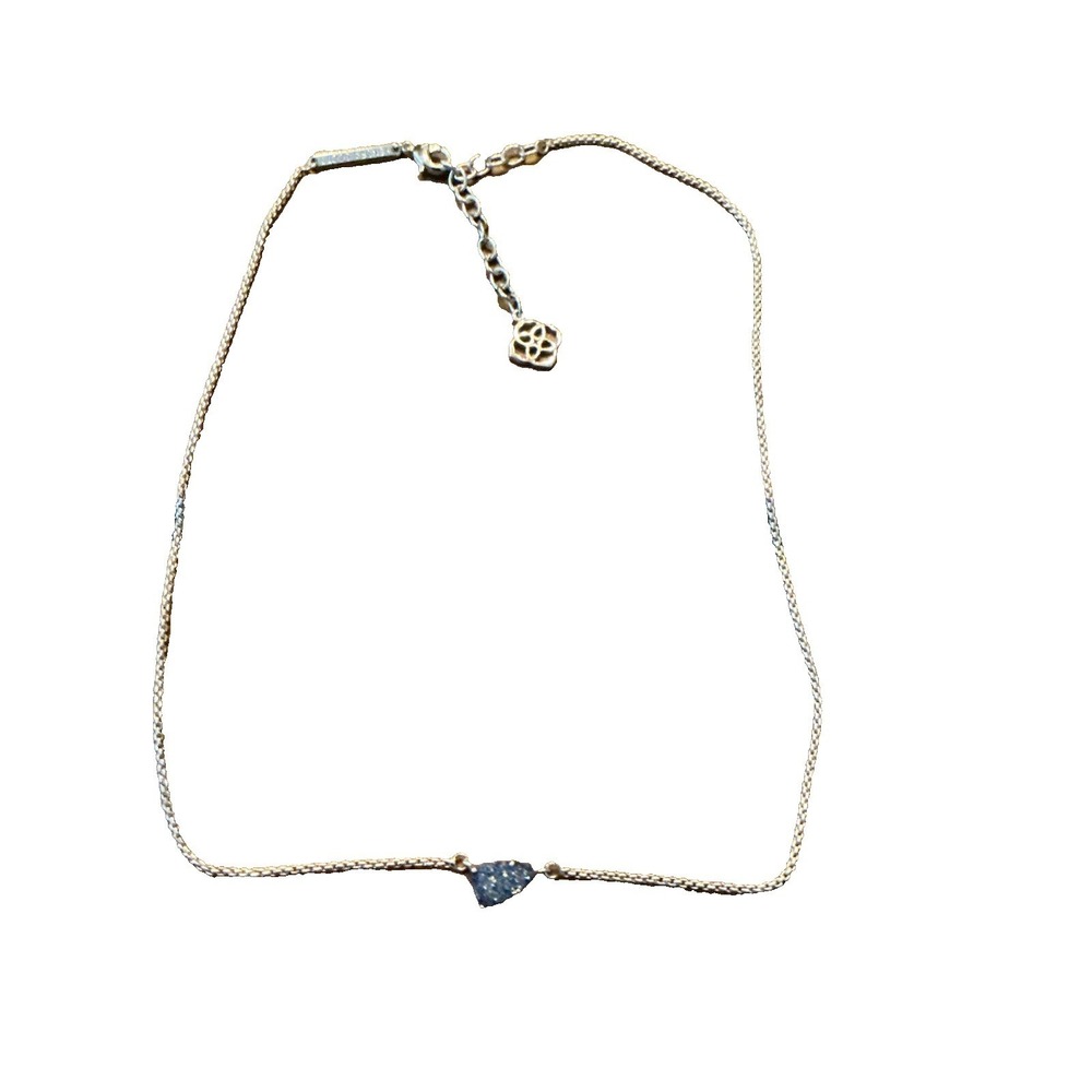 Kendra Scott Tess Blue Drusy & Rhodium Pendant Necklace NWT 14-16" Chain